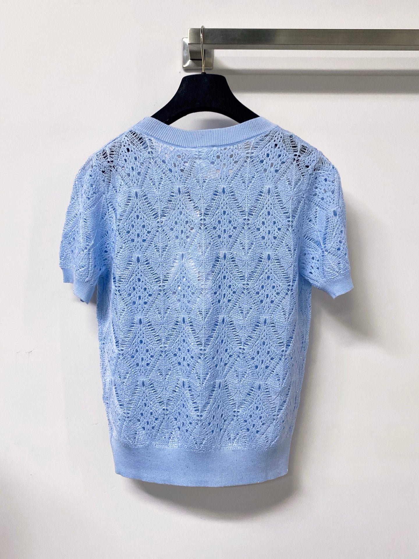 Dior 2026 Openwork Lace Knit Short-Sleeve Top Bow Details 479896
