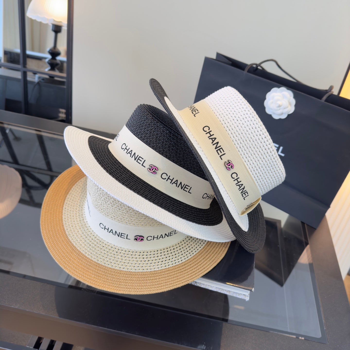 Chanel Straw Hat With Logo Ribbon 299808
