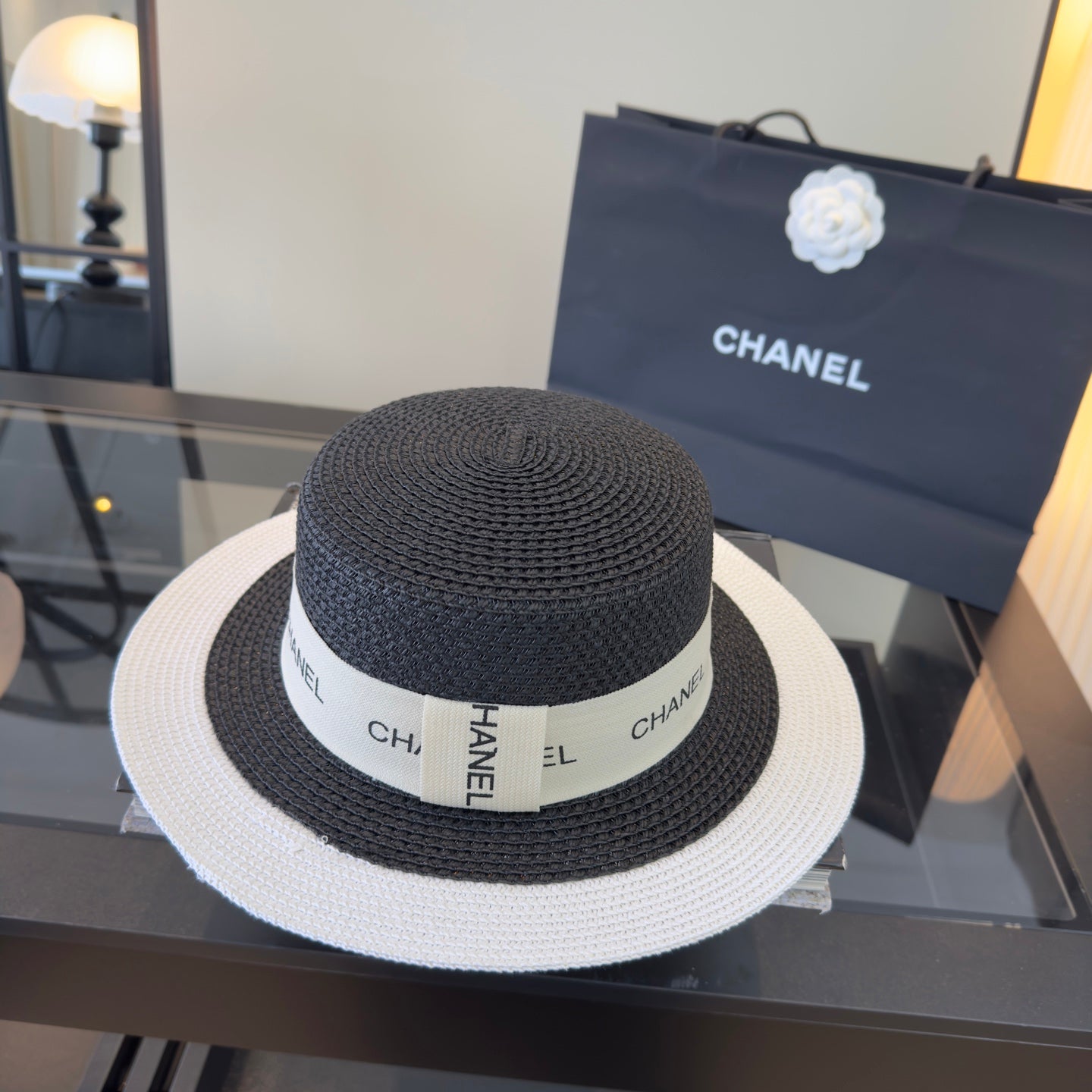 Chanel Straw Hat With Logo Ribbon 299808