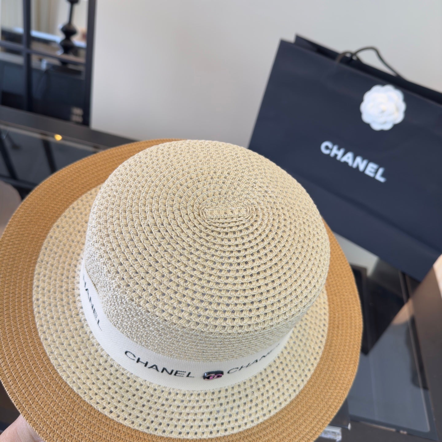 Chanel Straw Hat With Logo Ribbon 299808