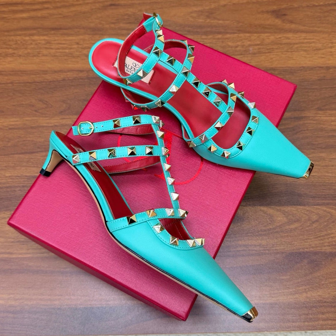 Valentino 2026 Rockstud Ankle Strap Pumps 40mm Strass Calfskin 871032