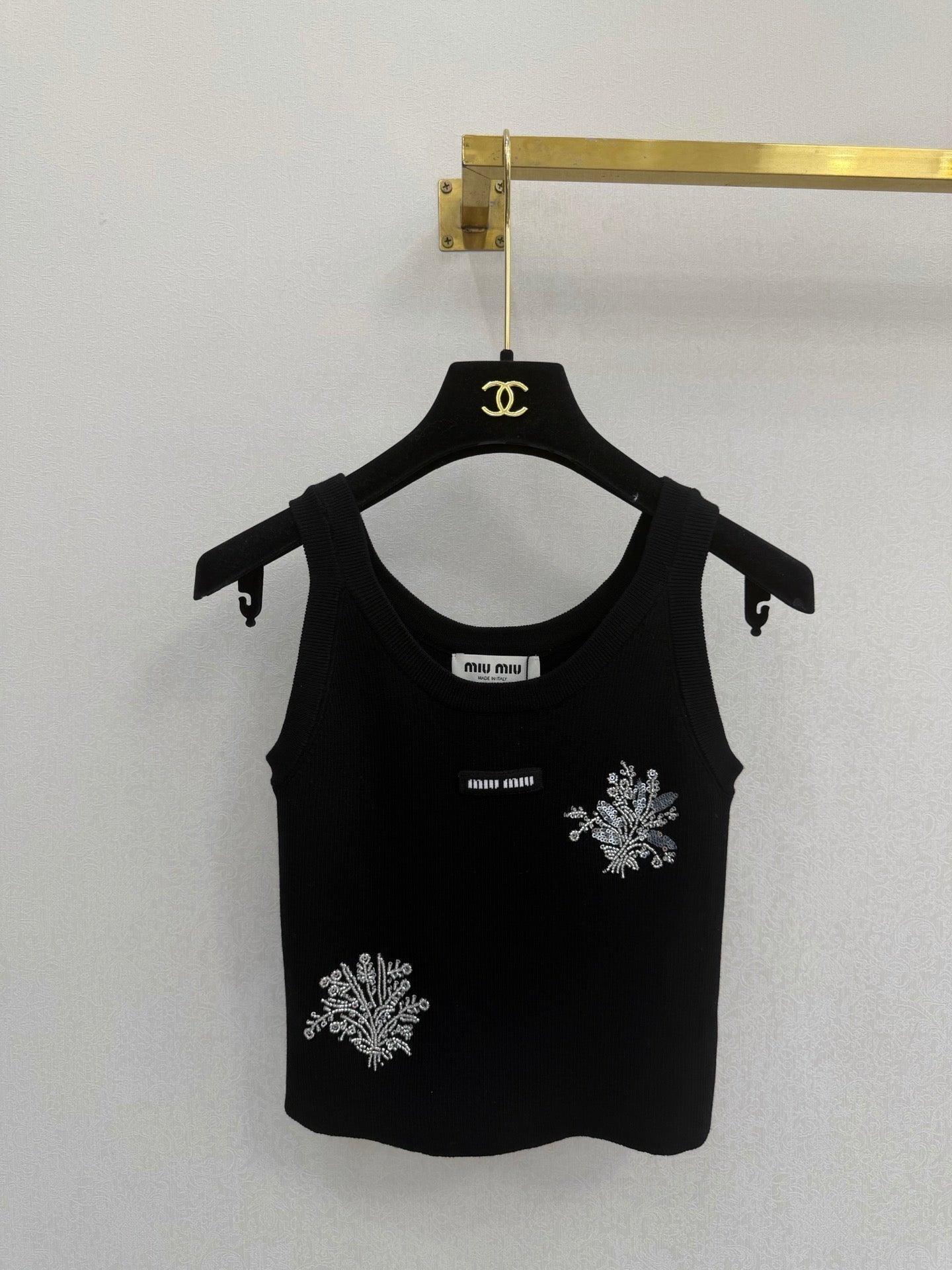 Miumiu 2026 Flower Tank Top Black and White Viscose 394850