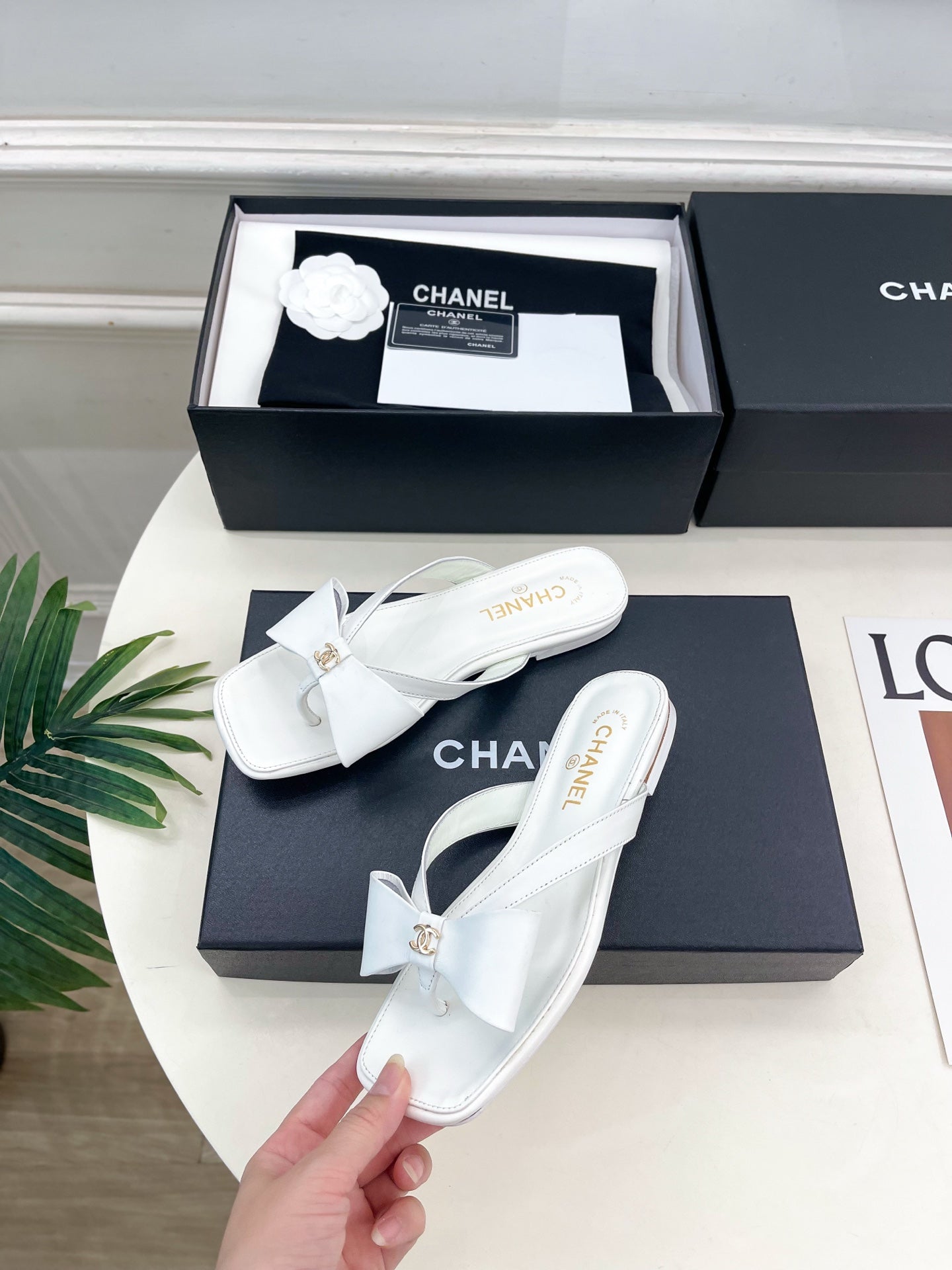 Chanel 2026 Double C Bow Flip-Flops Leather Sheepskin 831454