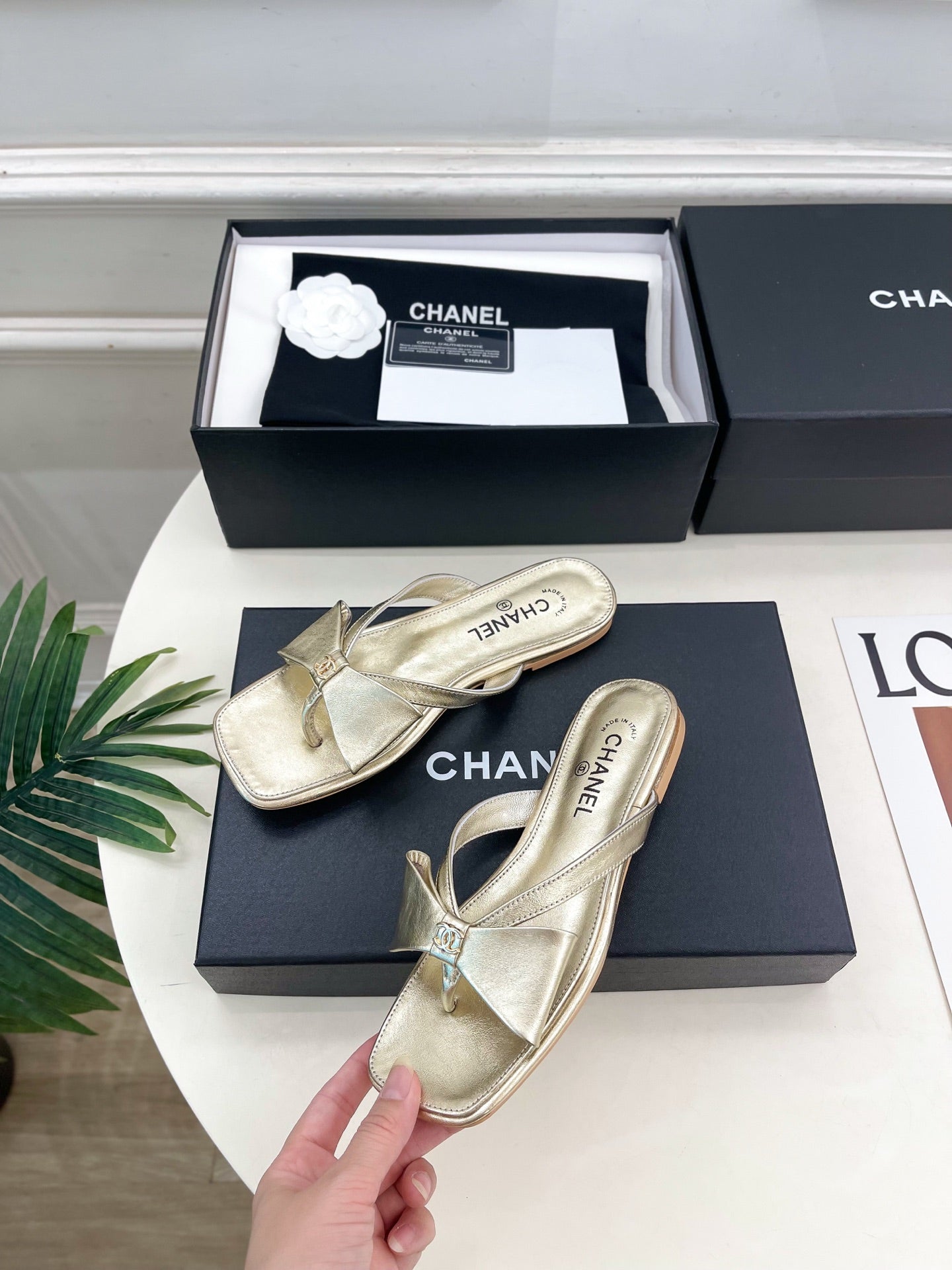 Chanel 2026 Double C Bow Flip-Flops Leather Sheepskin 831454