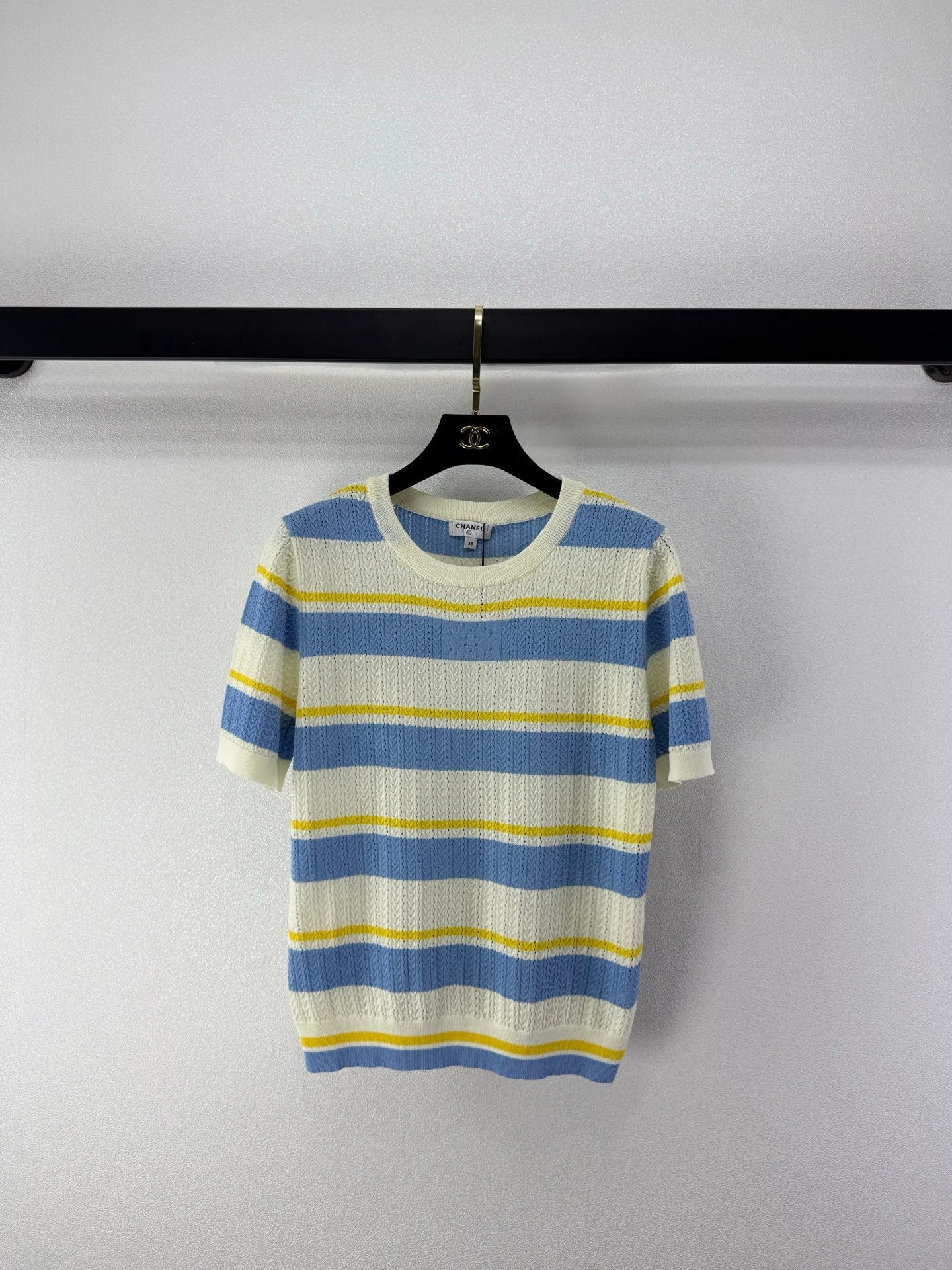 Chanel 2026 Striped Short-sleeve Top Cotton Wool Cashmere 395495