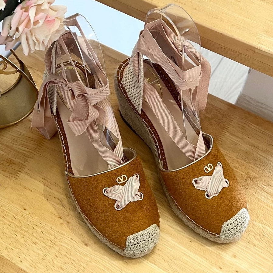 Valentino VLogo Signature Canvas Espadrille Wedges 95mm Suede Fabric 869250