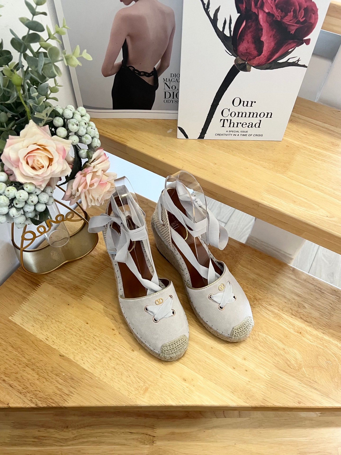 Valentino VLogo Signature Canvas Espadrille Wedges 95mm Suede Fabric 869250