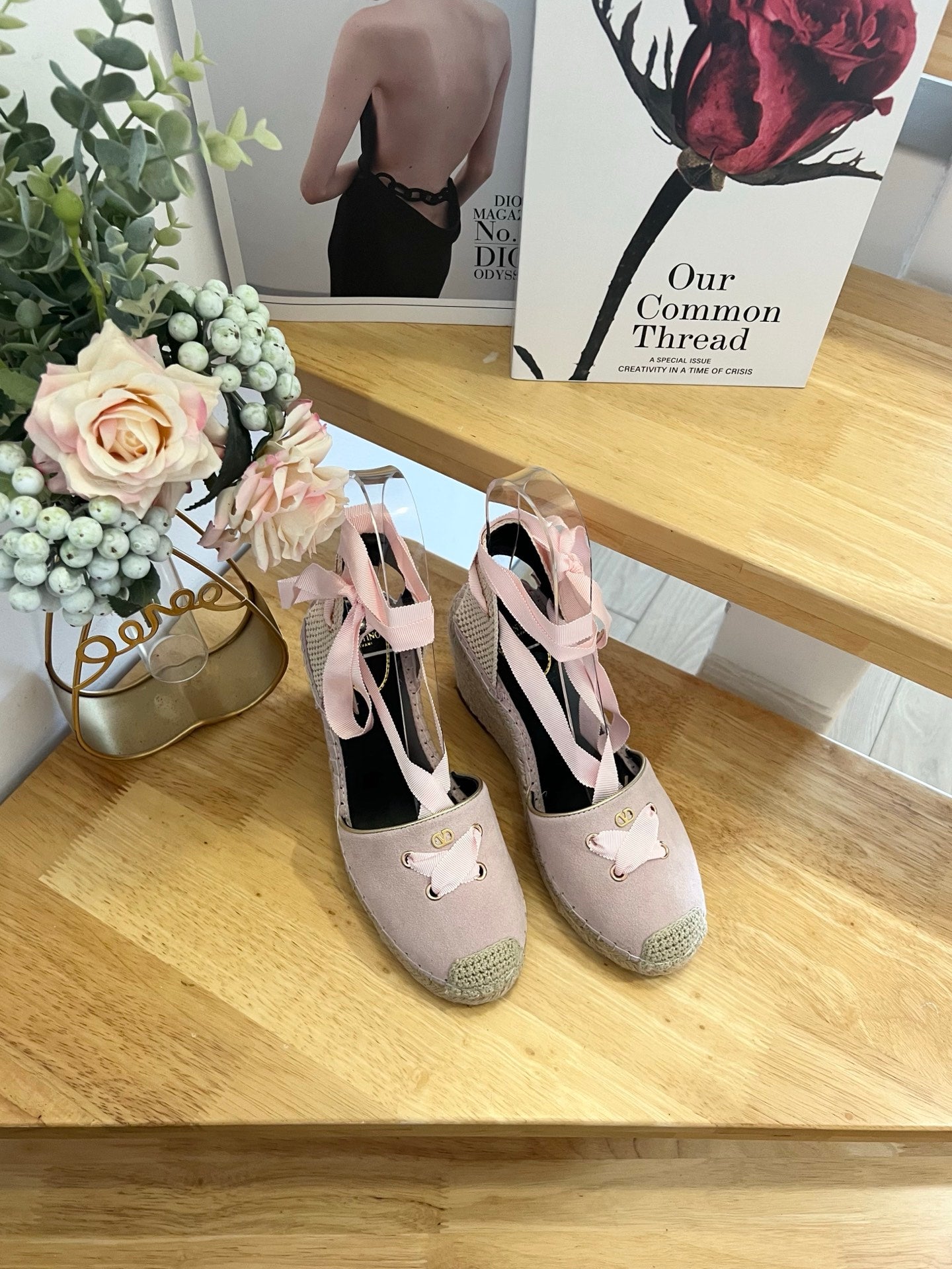 Valentino VLogo Signature Canvas Espadrille Wedges 95mm Suede Fabric 869250
