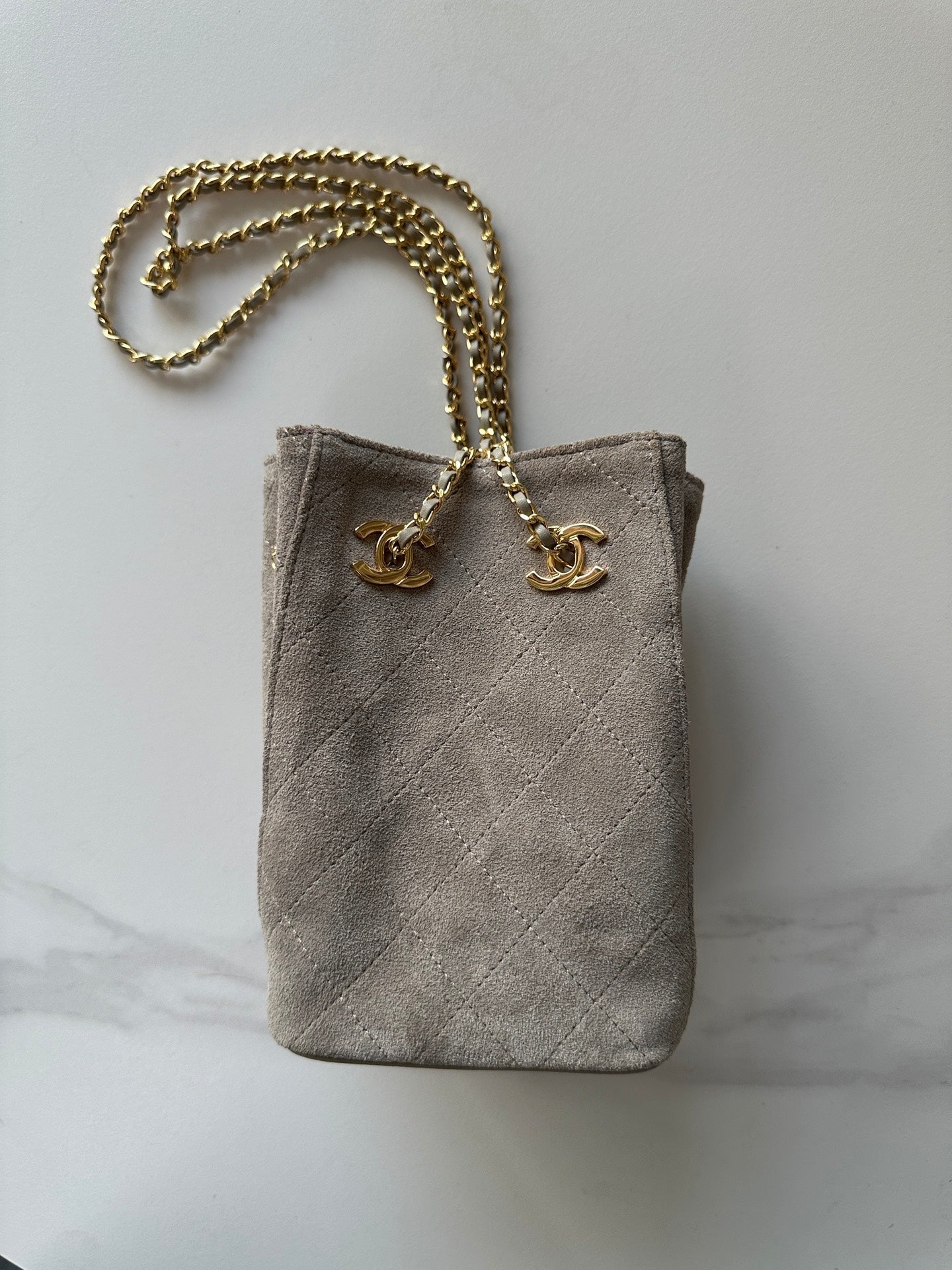 Chanel 2026 Bucket Bag 18cm Lambskin Suede Denim