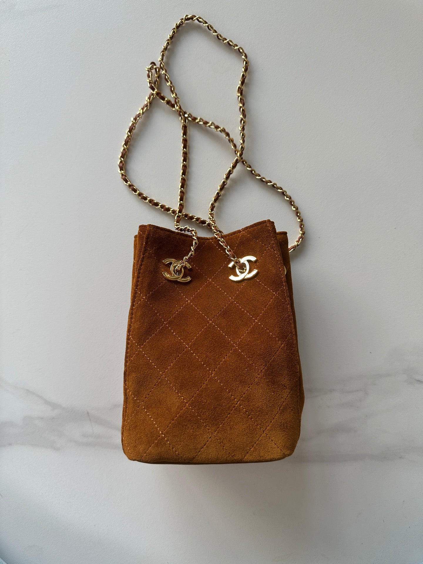 Chanel 2026 Bucket Bag 18cm Lambskin Suede Denim