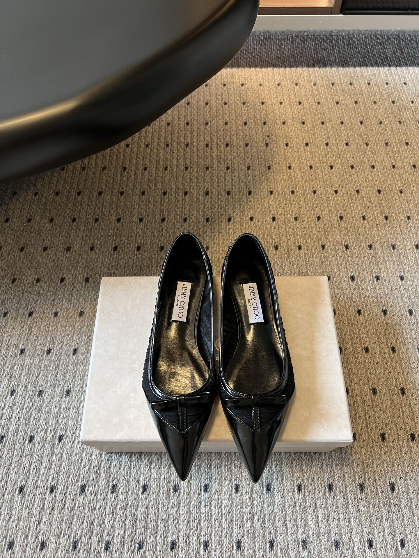 Jimmy Choo 2026 Pleated Bow Pointed Toe Ballet Flat Mesh Silk 933905