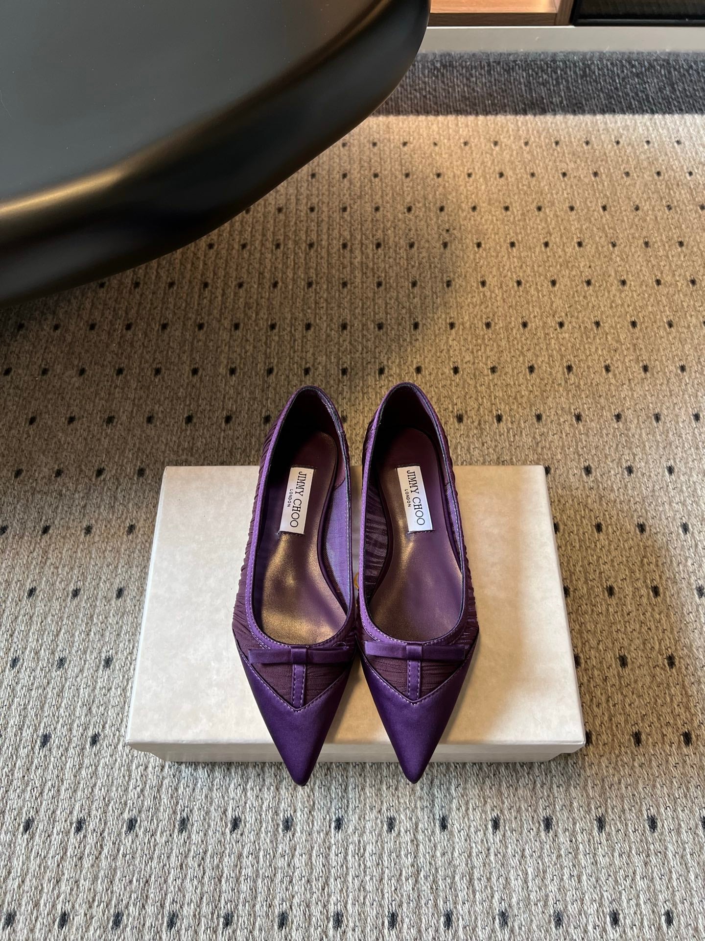 Jimmy Choo 2026 Pleated Bow Pointed Toe Ballet Flat Mesh Silk 933905