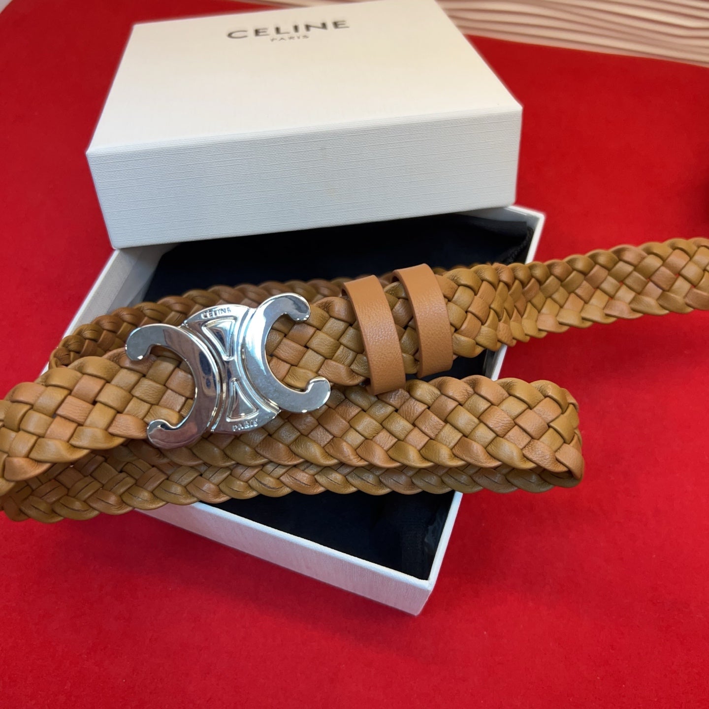Celine 2026 Arc de Triomphe Belt 3.0cm Braided Leather