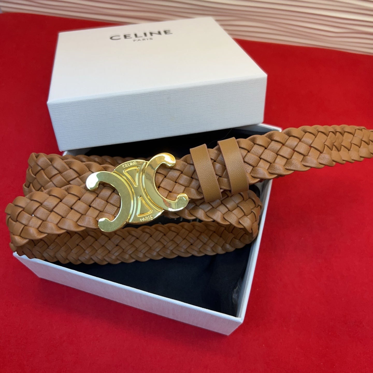 Celine 2026 Arc de Triomphe Belt 3.0cm Braided Leather