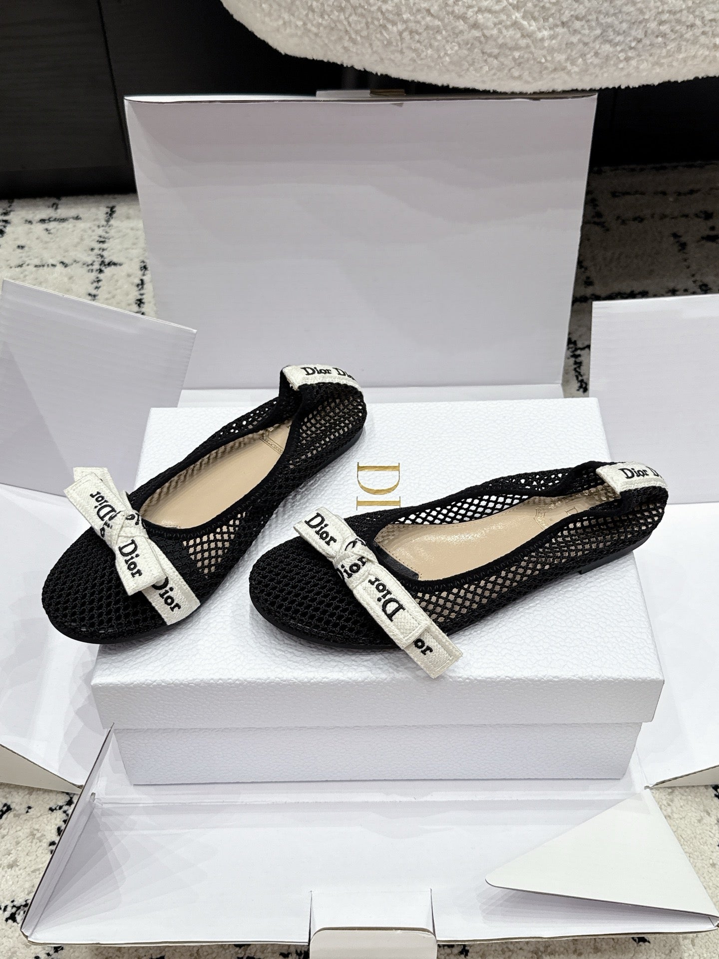 Dior 2026 Embroidered Webbing Ballet Flats Mesh Leather 923144