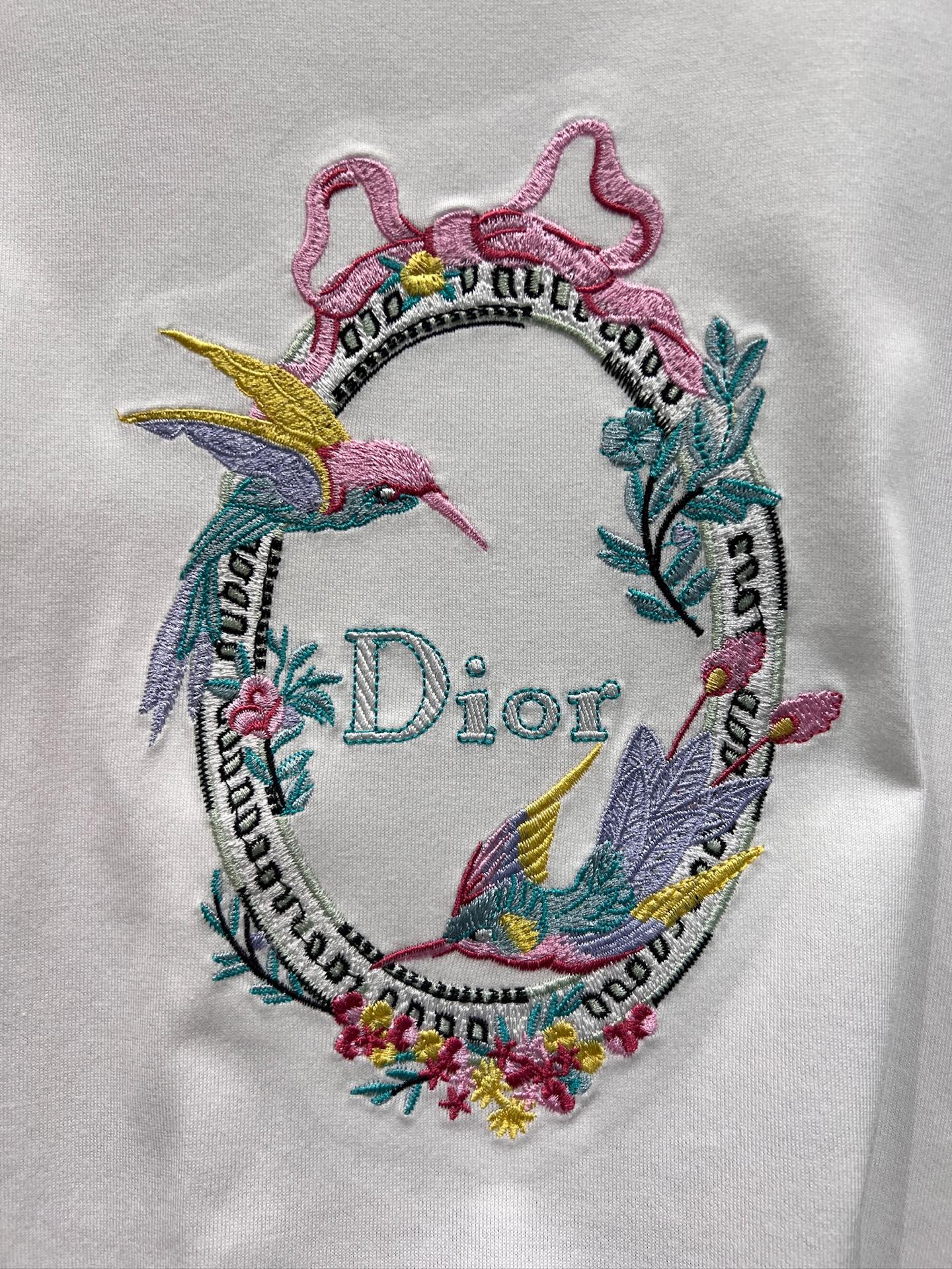 Dior 2026 Colorful Bird and Magic Mirror Logo Short-Sleeve T-Shirt White Cotton 758811