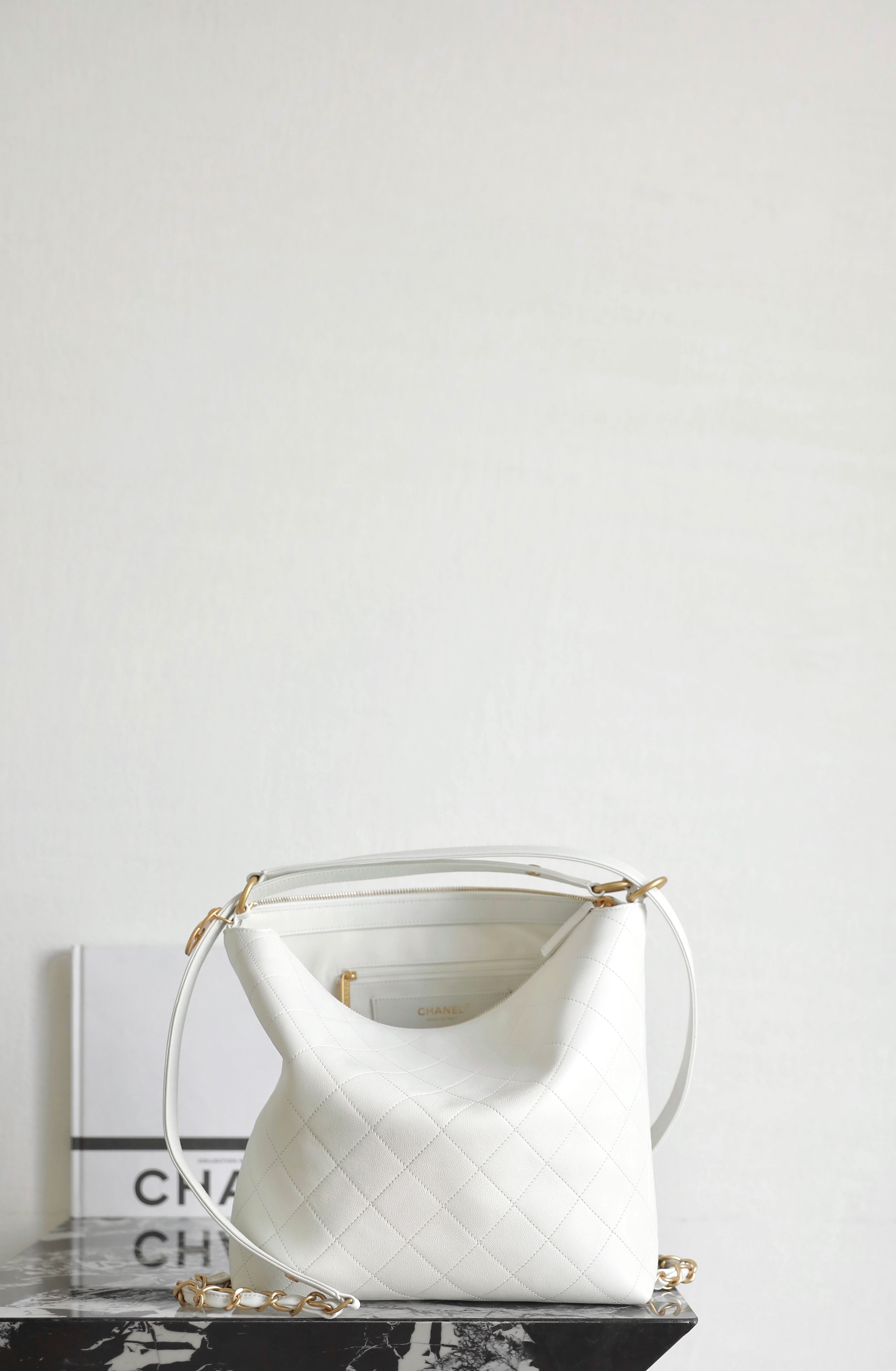 Chanel 25s 𝖧𝗈𝖻𝗈 medium backpack  white calfskin 340203