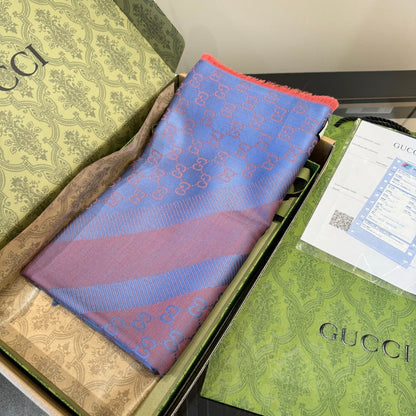 GG Scarf 140CM Blue Pink Twill Silk 293464