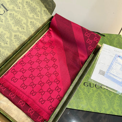 GG Scarf 140CM Red Twill Silk 293466