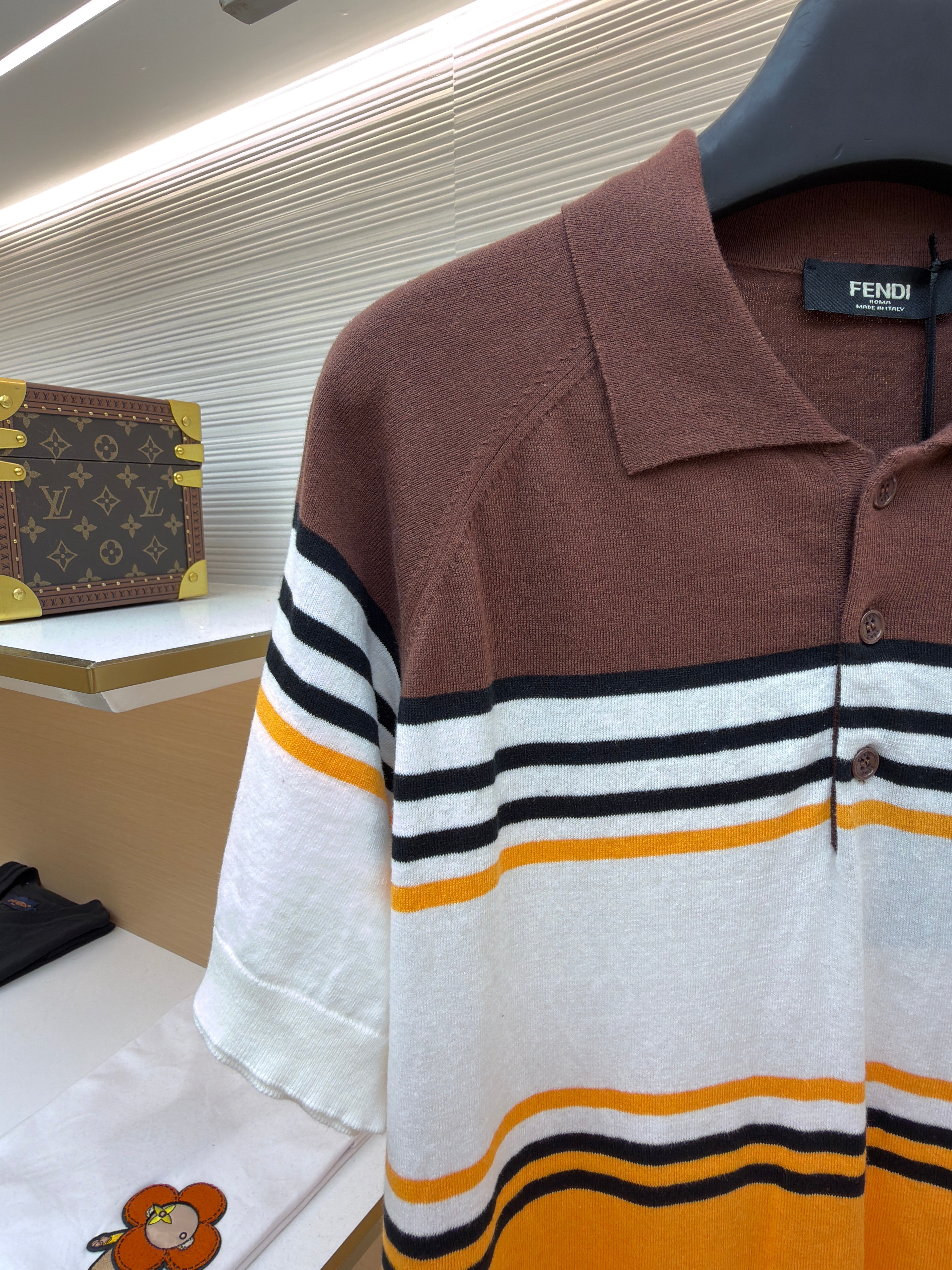 Fendi 2026 Men's Polo Shirt Brown Orange Cotton Fabric 830544