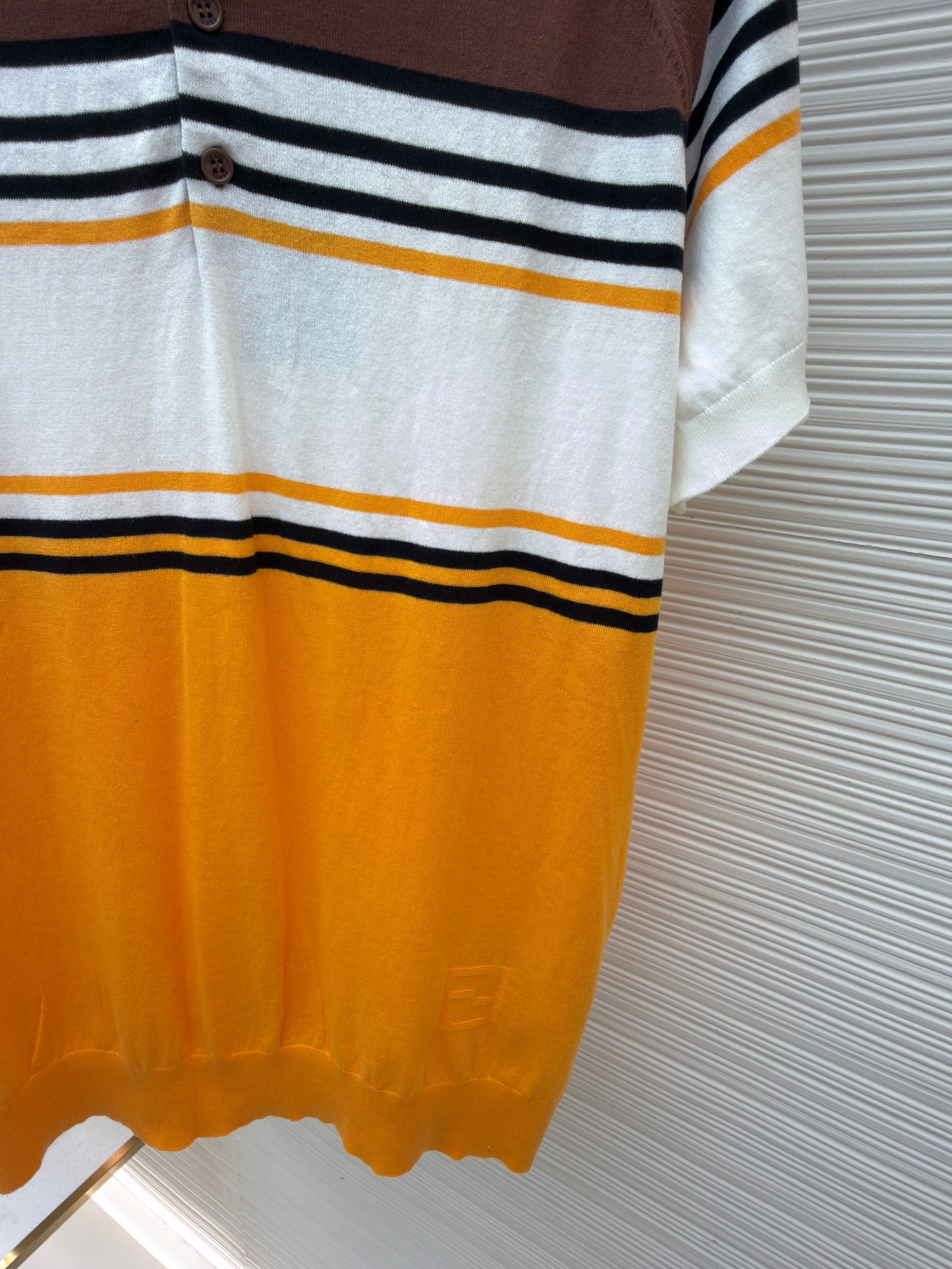 Fendi 2026 Men's Polo Shirt Brown Orange Cotton Fabric 830544