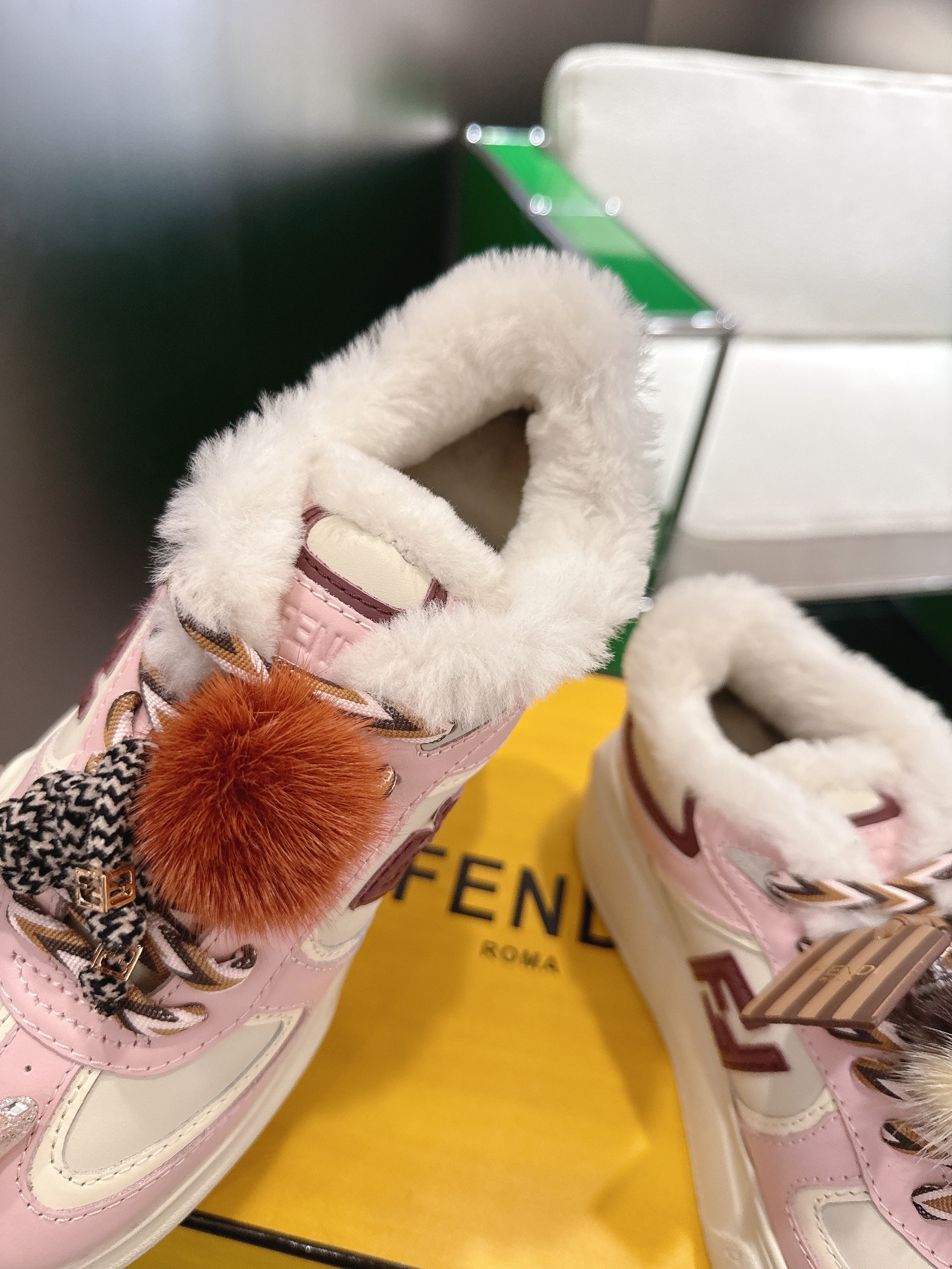 Fendi 2025 Match Platform Sneakers Pink White Leather Wool 562582