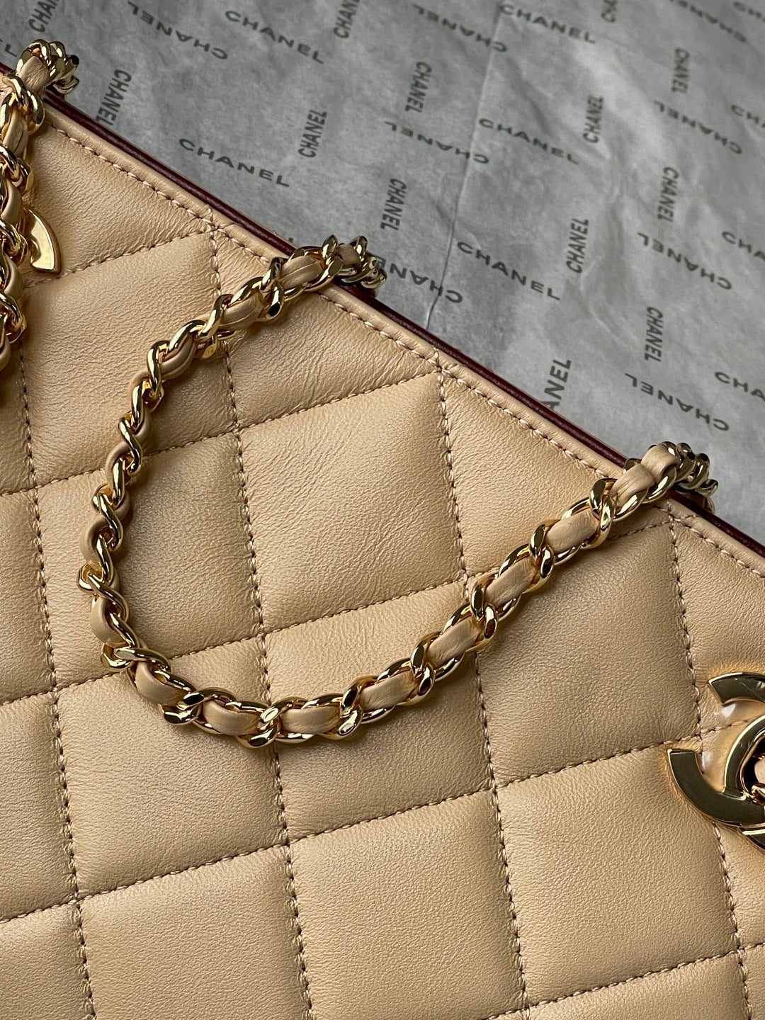 Chanel 2026 Shopping Bag 24.5cm Beige Lambskin