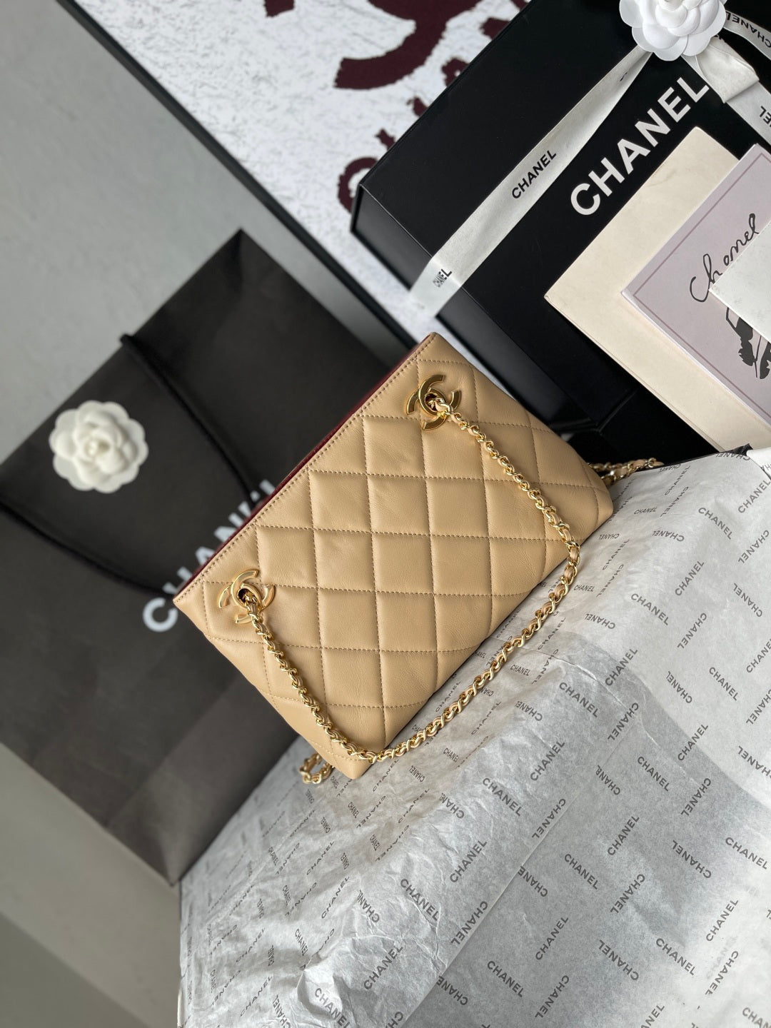 Chanel 2026 Shopping Bag 24.5cm Beige Lambskin