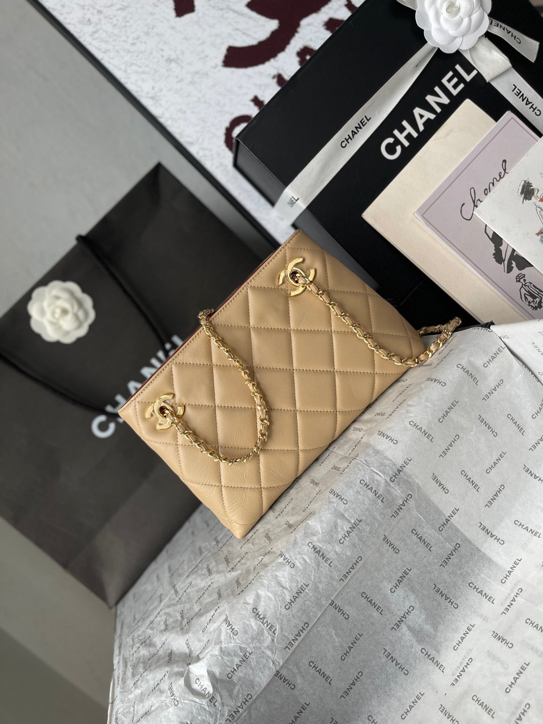 Chanel 2026 Shopping Bag 24.5cm Beige Lambskin
