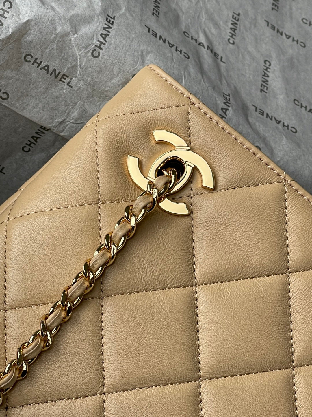 Chanel 2026 Shopping Bag 24.5cm Beige Lambskin