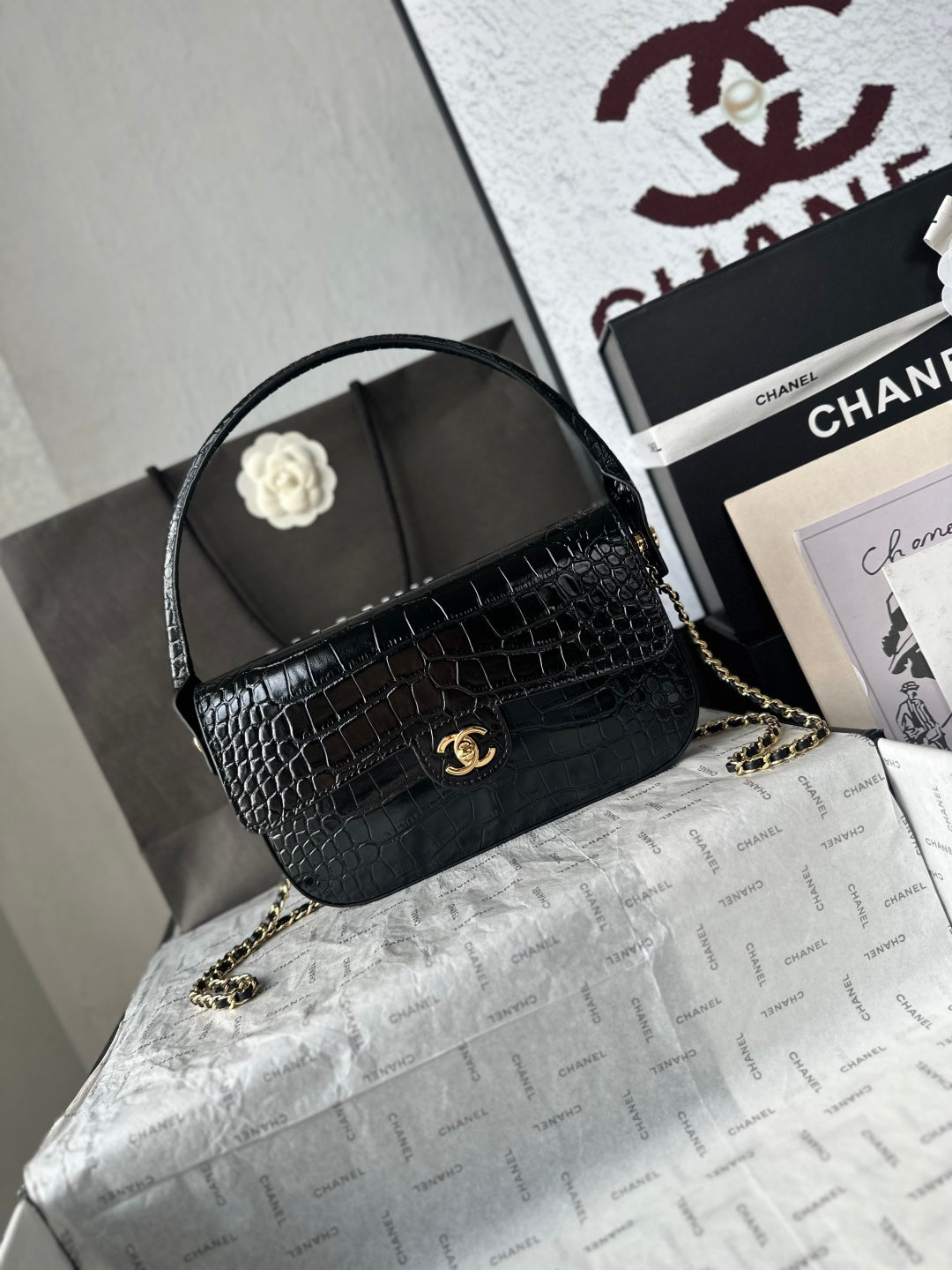 Chanel 2026 Crocodile Embossed Flap Bag 26cm Calfskin