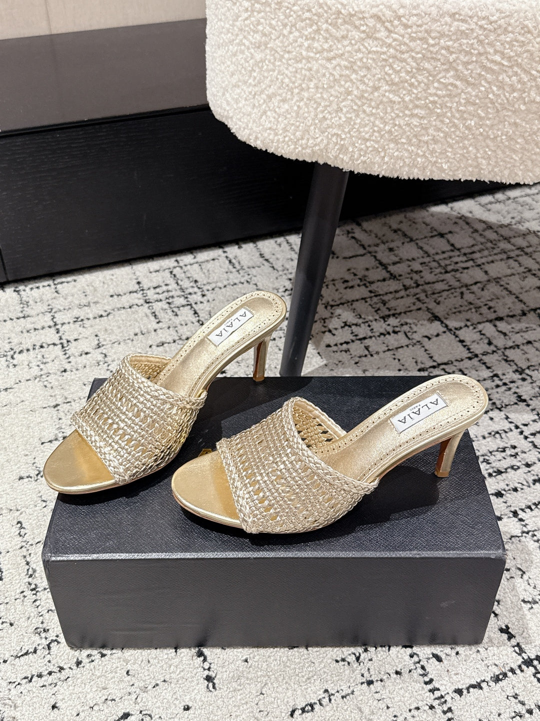 ALAIA  Muller high-heeled metallic gold woven leather
