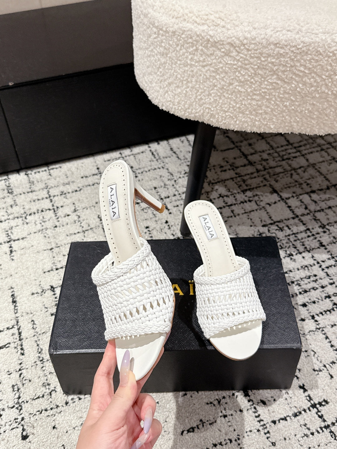 ALAIA  Muller high-heeled white woven leather