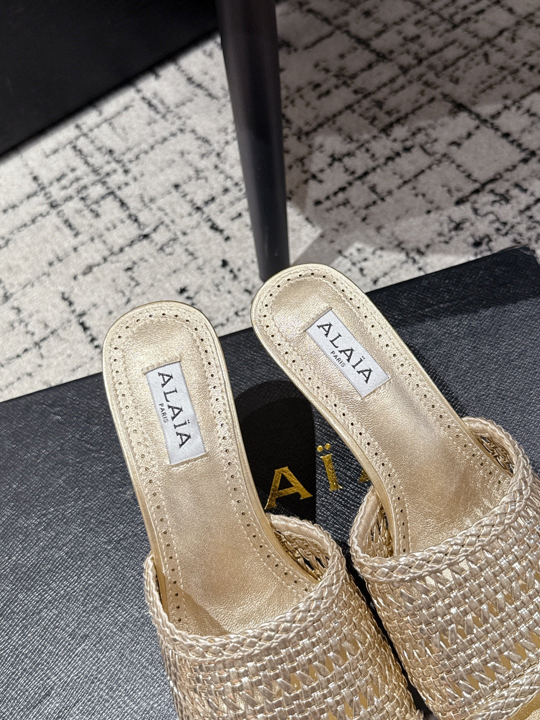 ALAIA  Muller high-heeled metallic gold woven leather