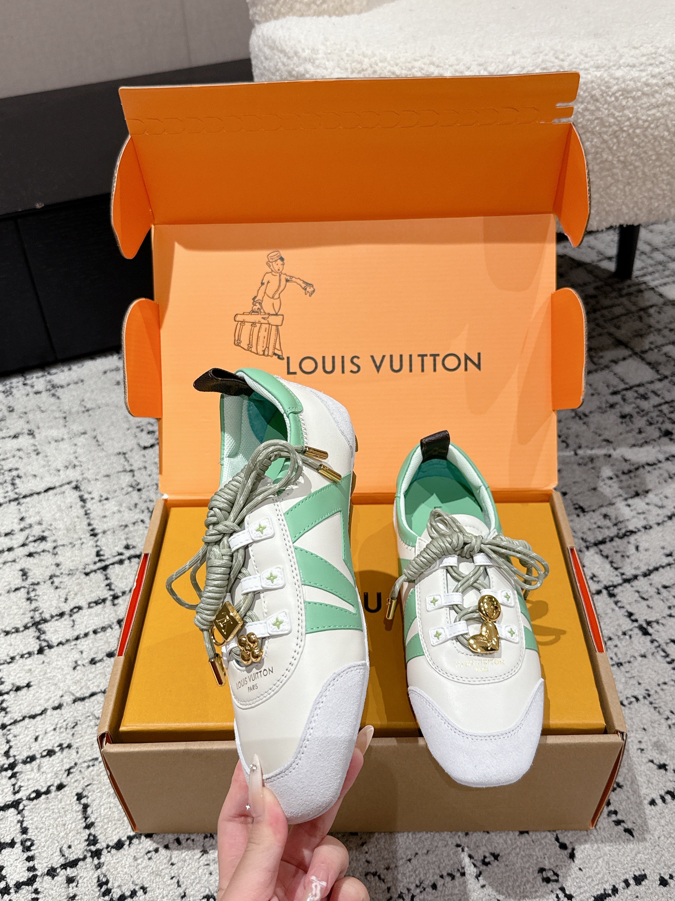 LV Sneakerina ballet-style sneaker light green  white cowhide 383384