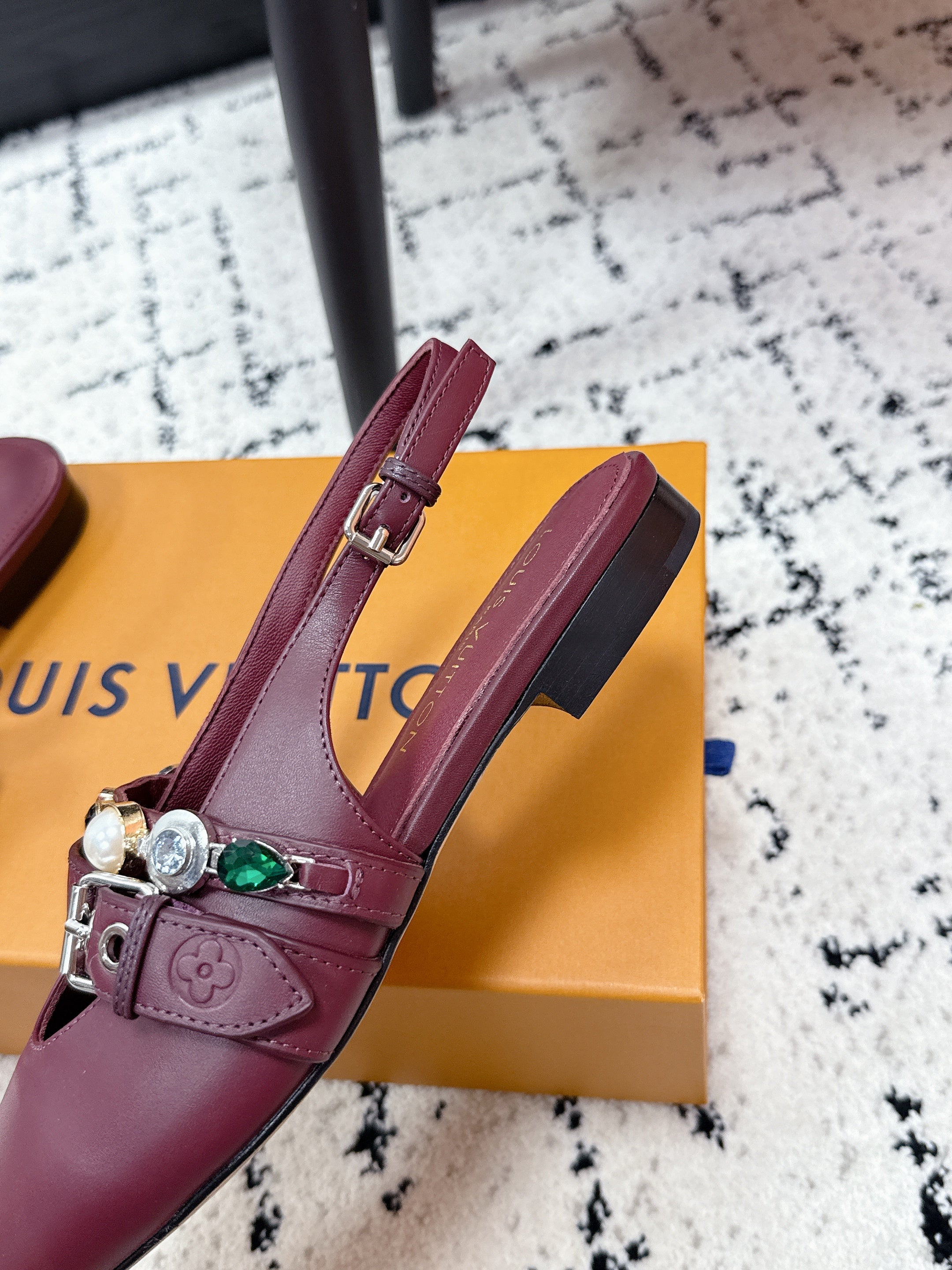 LV 26s Slingback Flats Burgundy Cowhide 616913