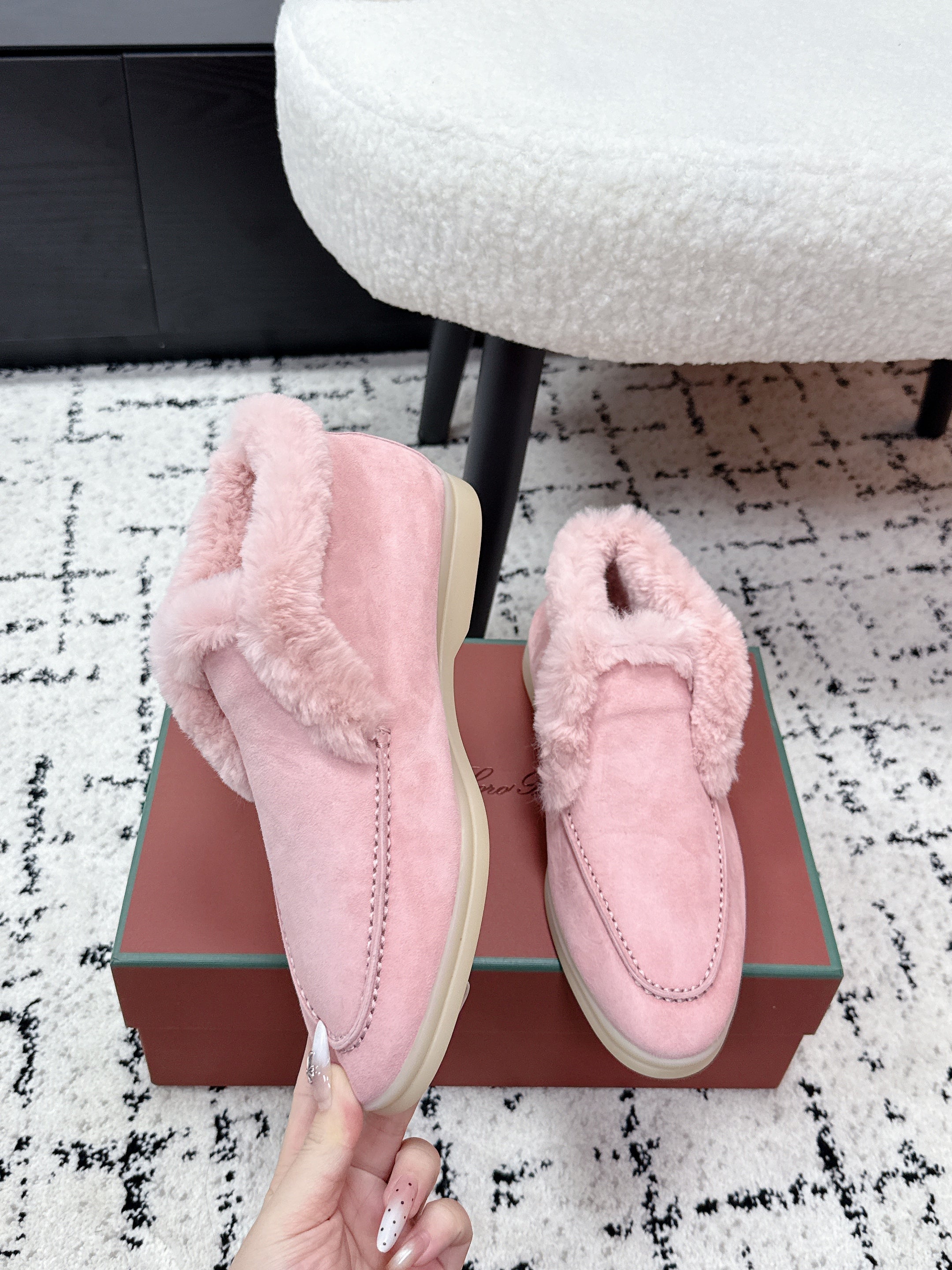 LP 26SS Open Walk Ankle Boot Pink Suede Fur 617381