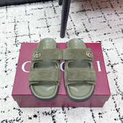 GG 26SS Sandals Olive Green Suede Sheepskin 641460