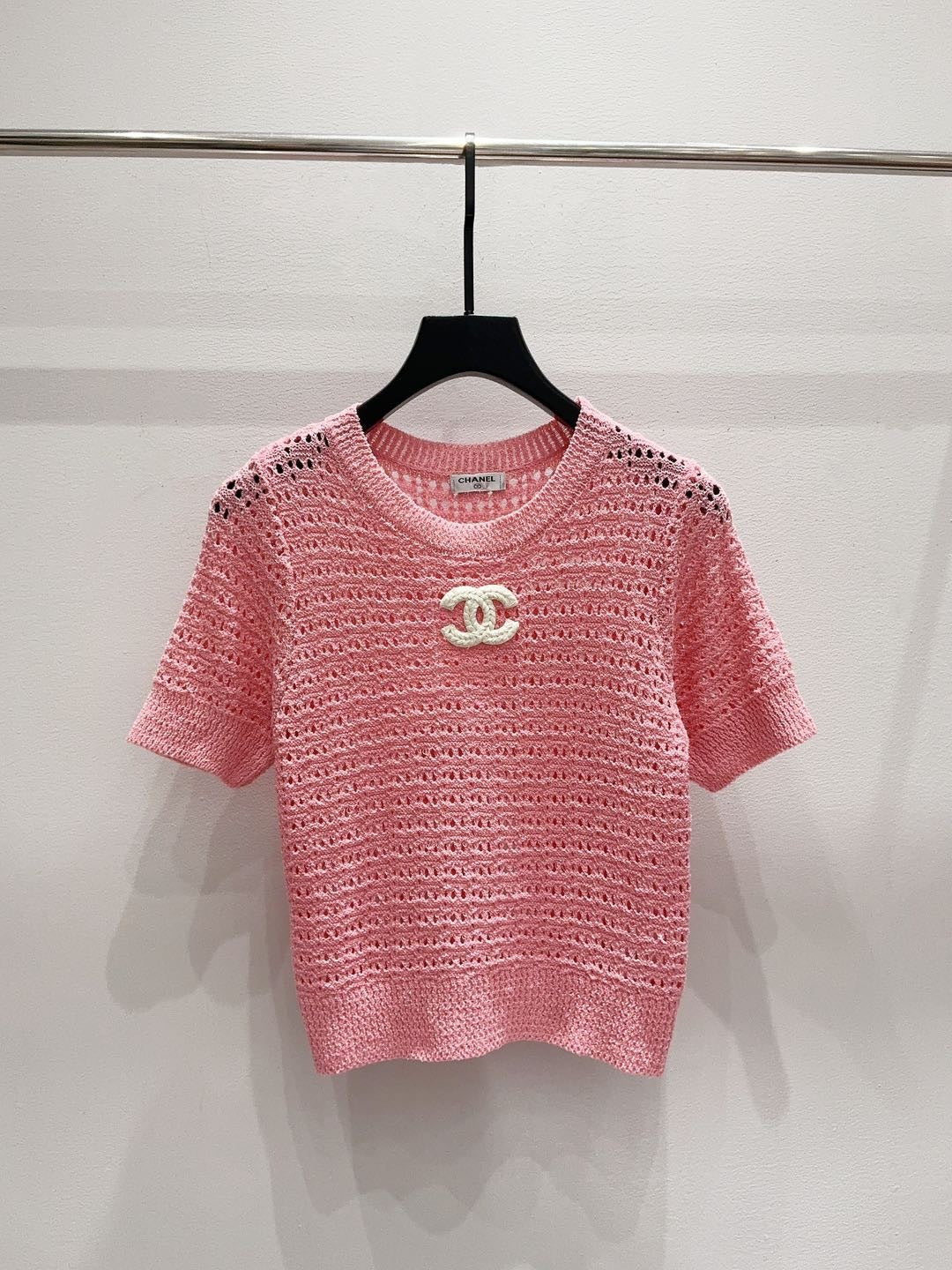 Chanel 2026 Knitted T-shirt Black Pink White Wool 355300