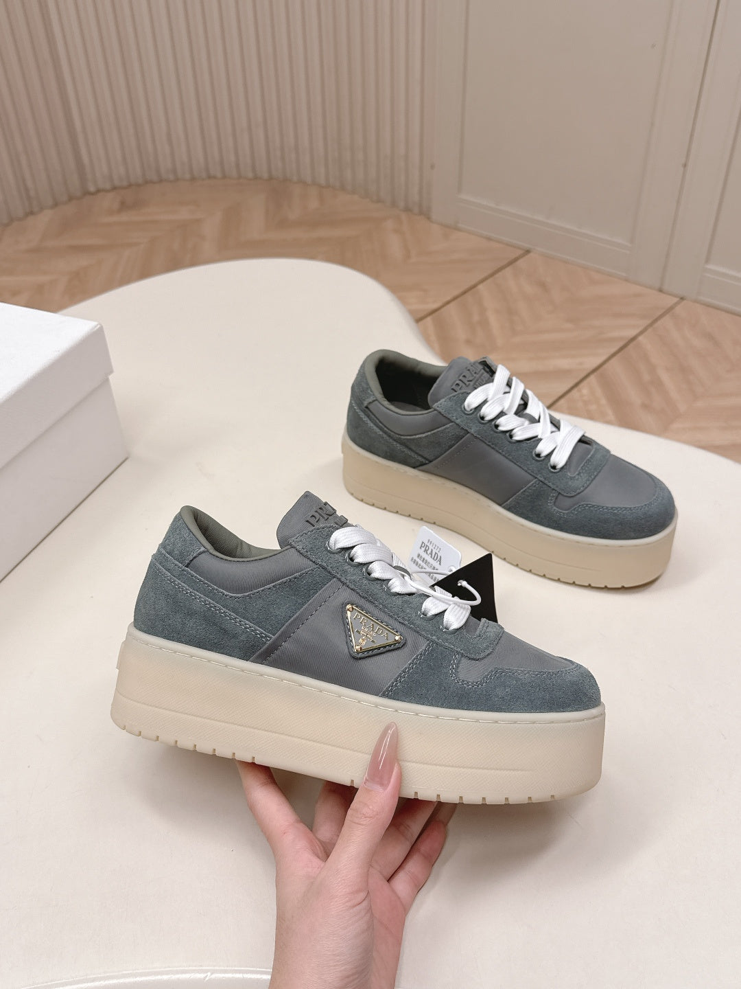 PRA 2026S Platform Sneakers 50 Dark Gray Suede Cowhide 663495