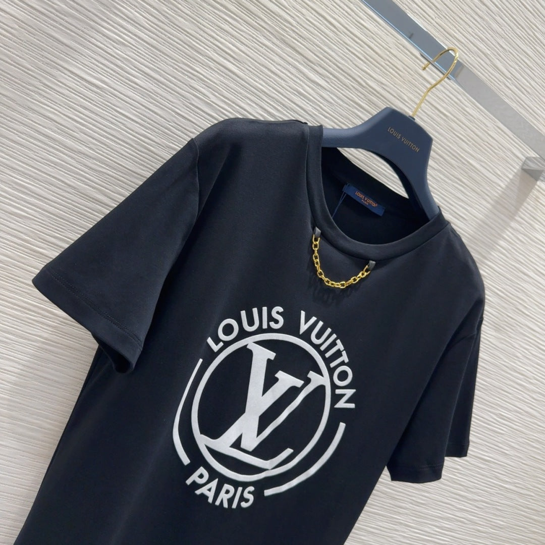 LV 25 Four-Leaf Clover Prints T-shirt Black Cotton