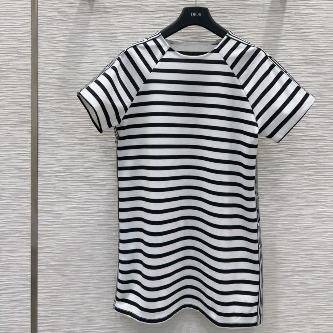 CD 2025 Striped Dress Black White Cotton