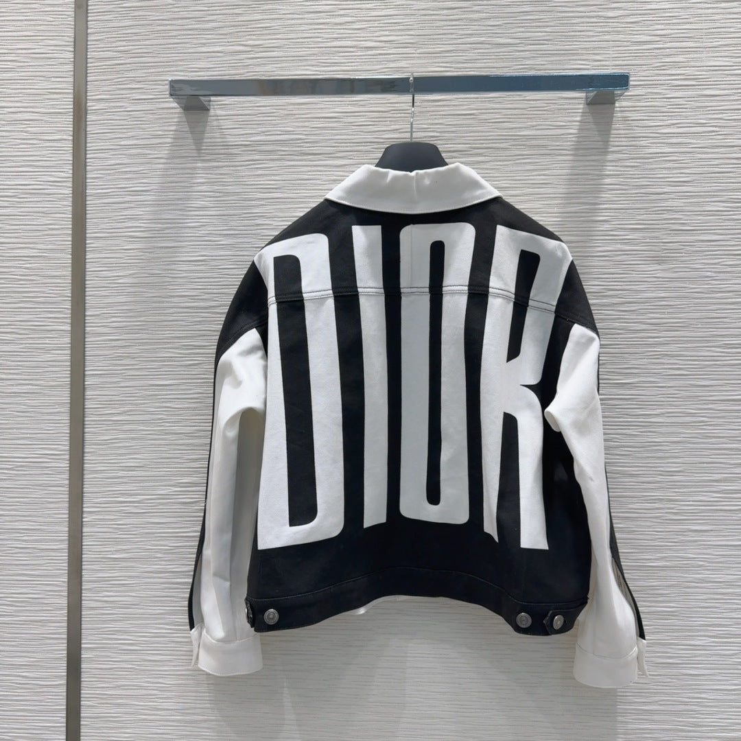 CD 2025 "Dior" Bomber Jacket Black White Cotton