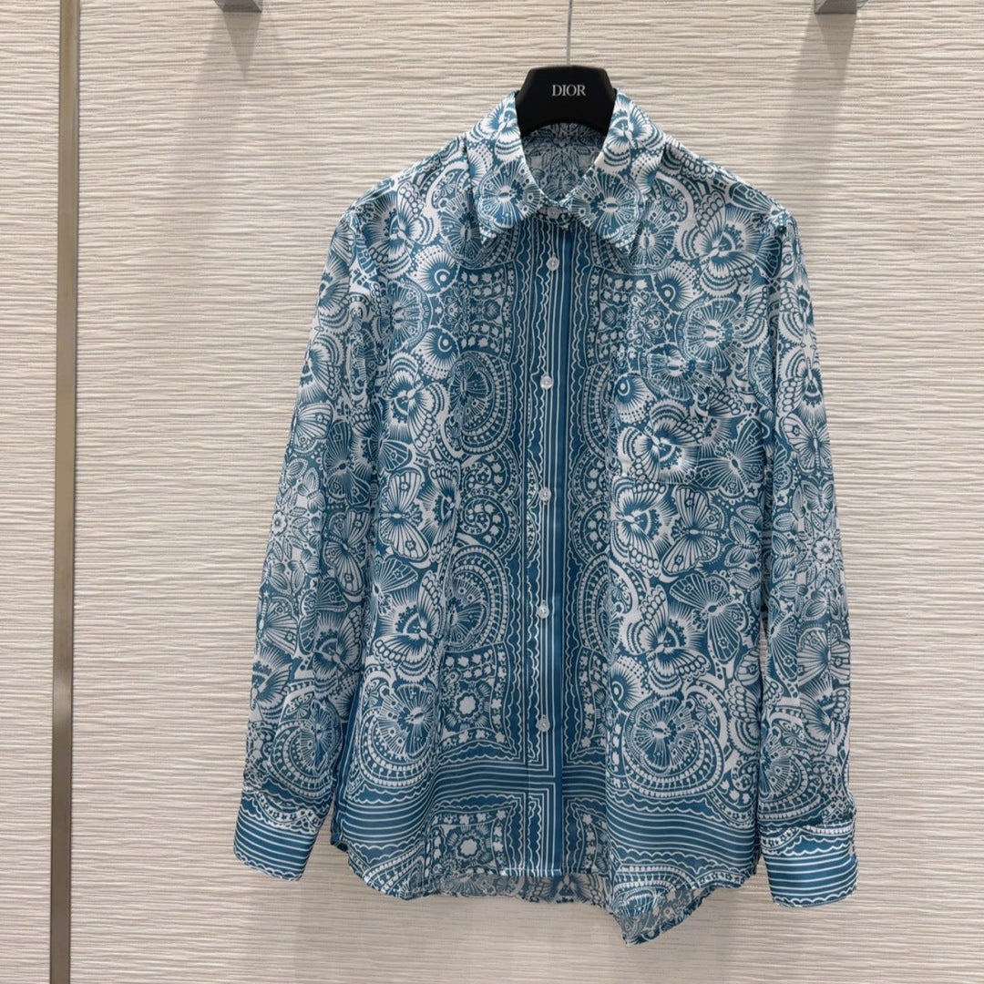 CD 25 Pattern Shirt Blue Polyester