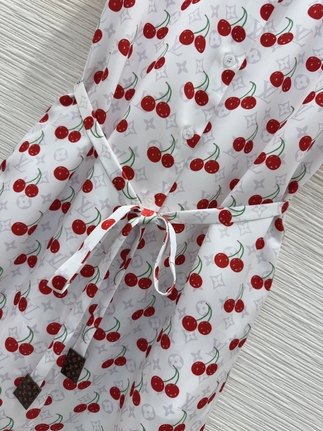 LV 25S Cherry Printed Dress White Red Poliester