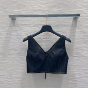 LV 25 Denim Back Zipper Shirt Blue Cotton