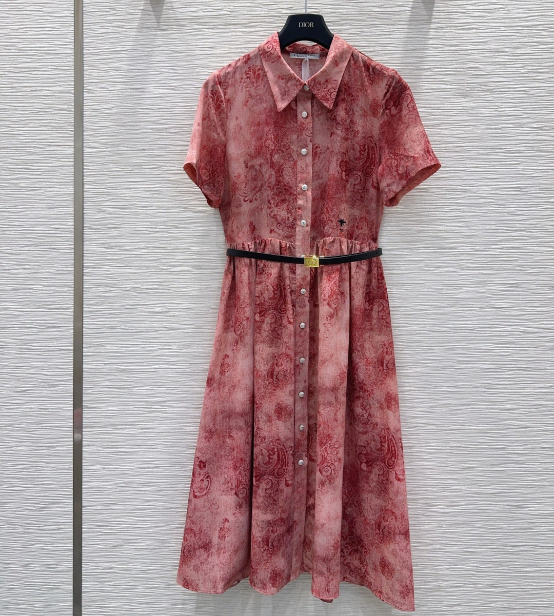Dior 2026 Red Patterned Dress With Black Belt