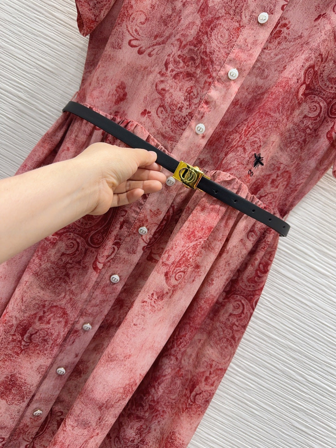 Dior 2026 Red Patterned Dress With Black Belt