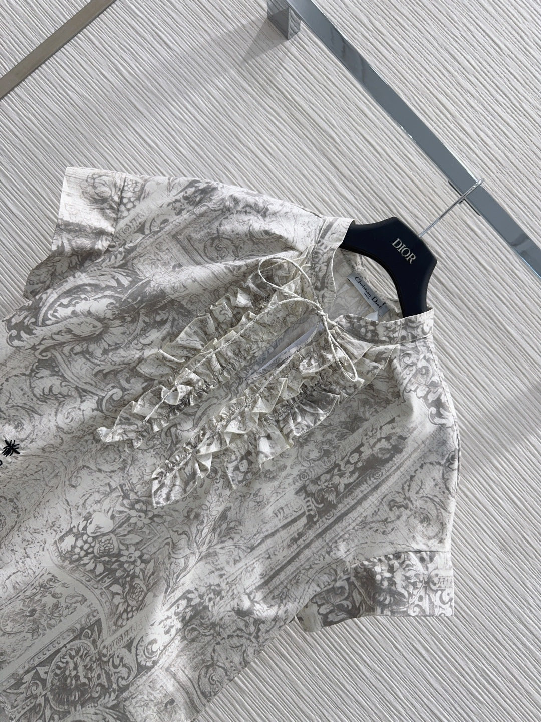 Dior 2026 Toile de Jouy Pattern Shirt With Lace Trim Grey Cotton 449989