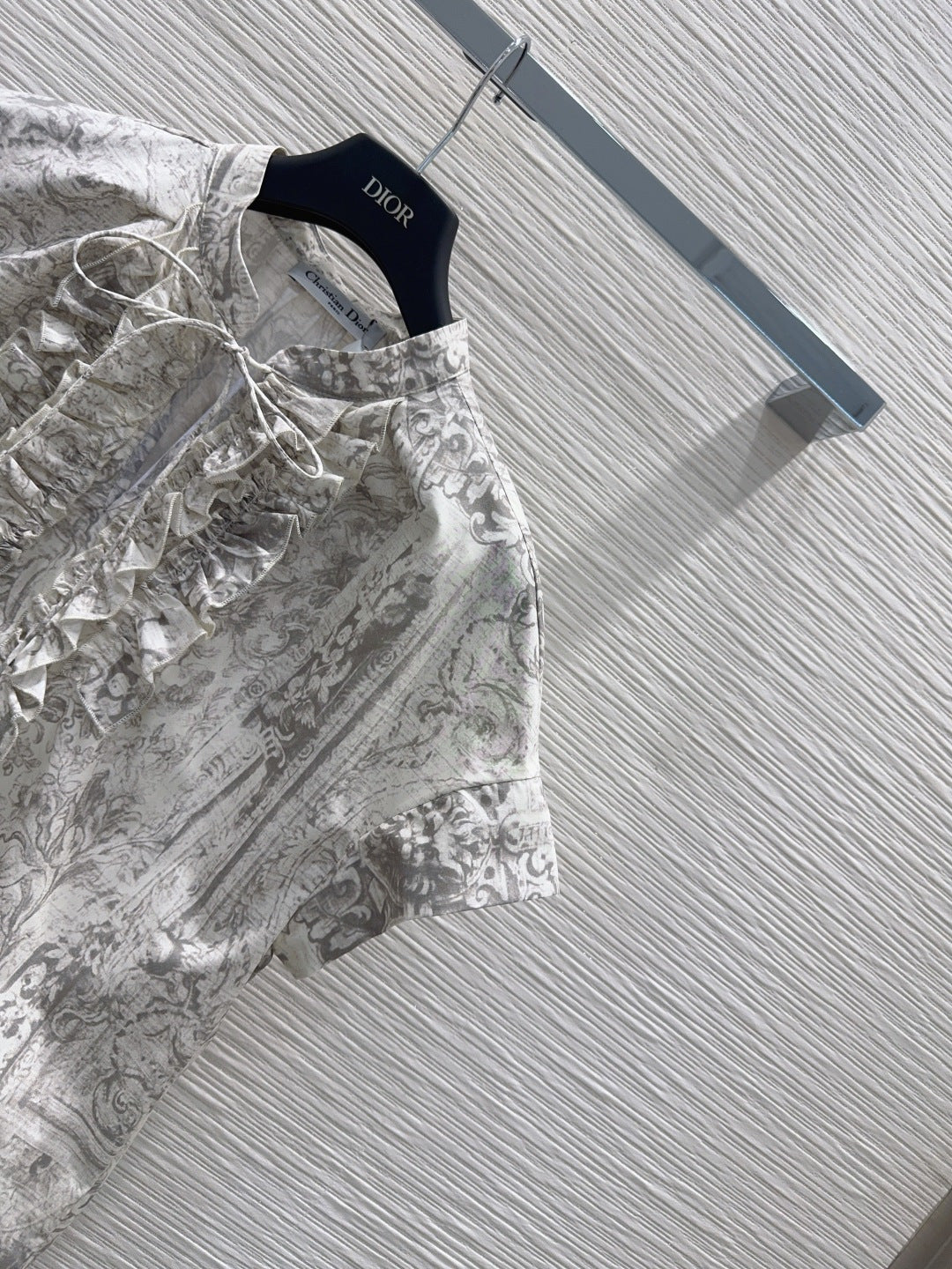 Dior 2026 Toile de Jouy Pattern Shirt With Lace Trim Grey Cotton 449989